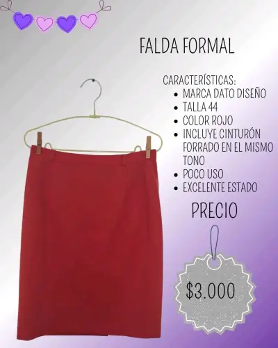 Falda formal roja con cinturón Dato Diseño - miniatura 1