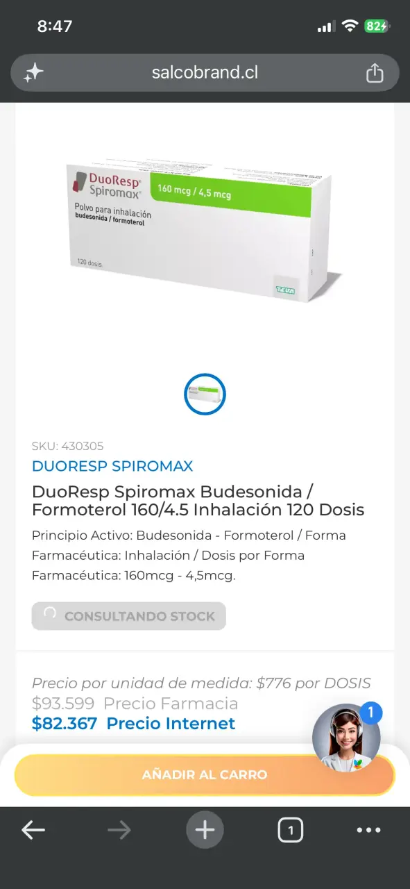 Inhalador DuoResp Spiromax Budesonida/Formoterol 160/4.5 mcg