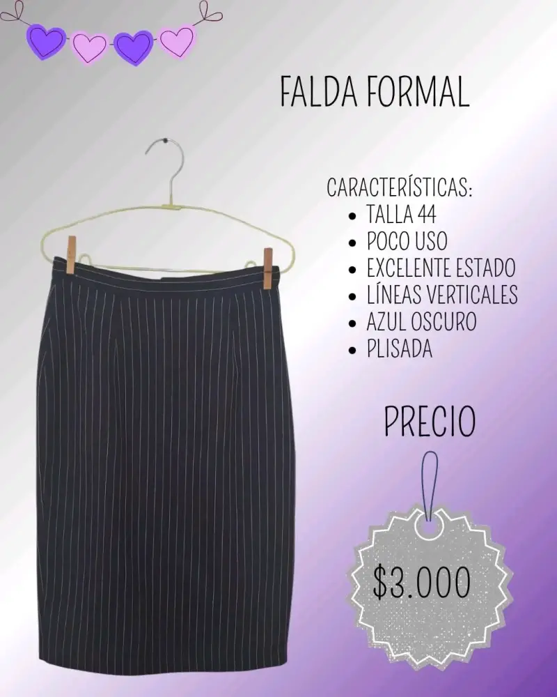 Falda formal azul oscuro con líneas verticales