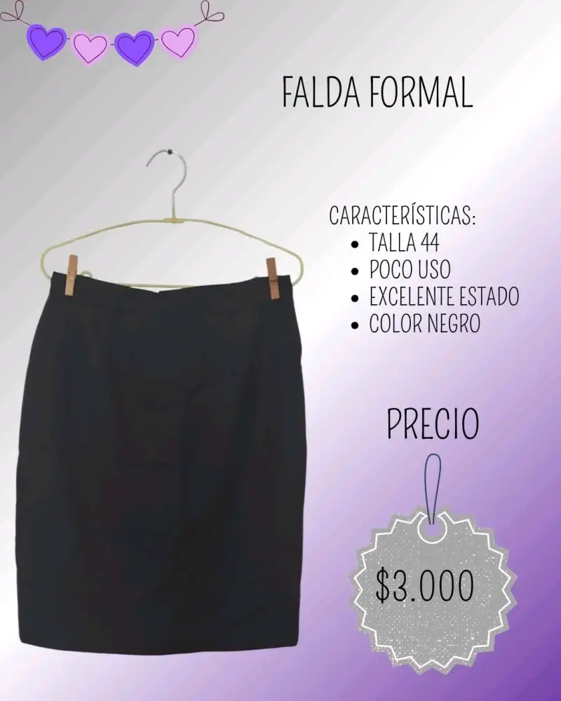 Falda formal negra talla 44 en excelente estado