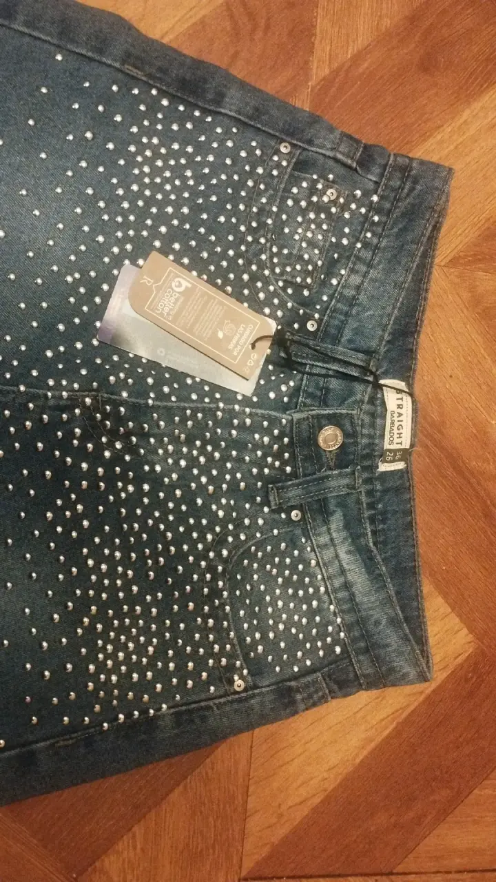 Jeans rectos con perlas para mujer - 1