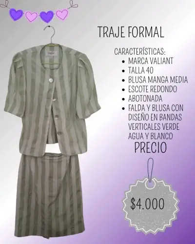 Traje formal a rayas verde agua y blanco Valiant - miniatura 1