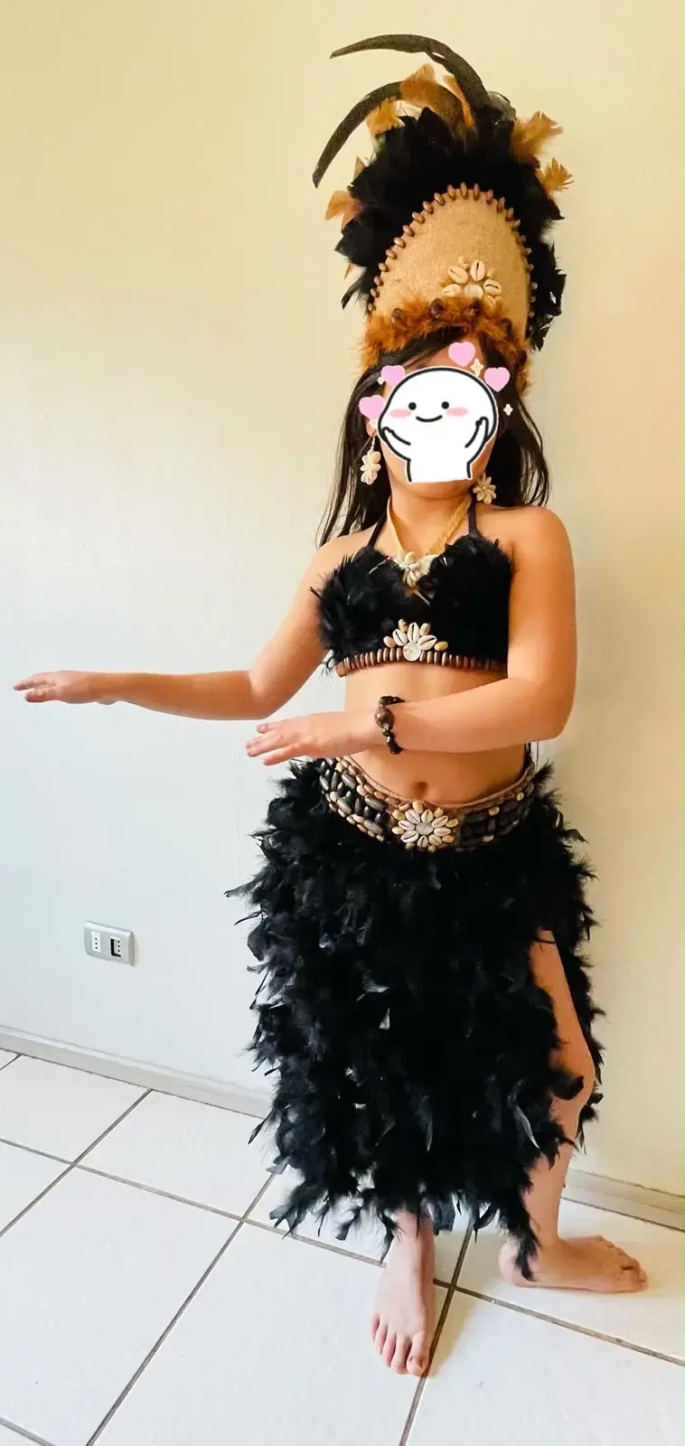 Traje de Rapa Nui para Niña con Plumas negras - 1