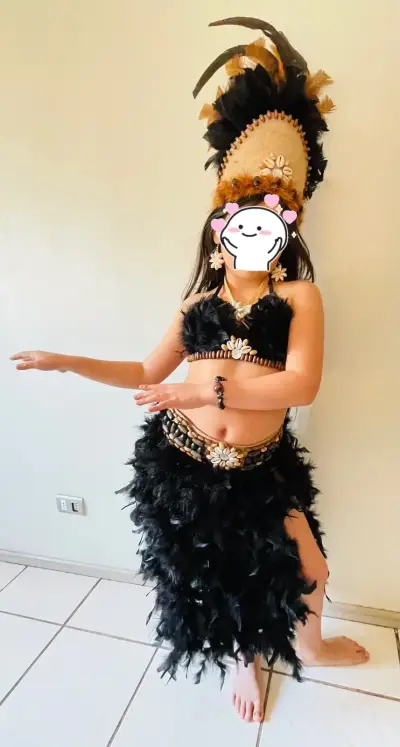 Traje de Rapa Nui  para Niña con Plumas negras - miniatura 2
