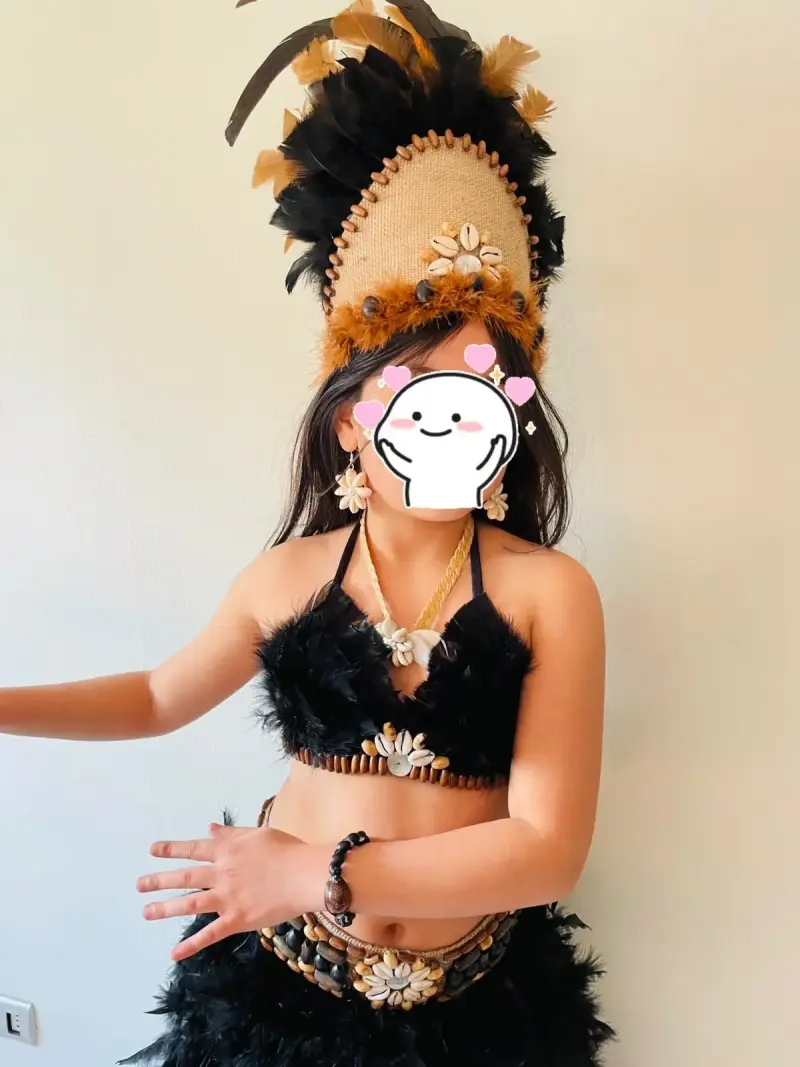 Traje de Rapa Nui para Niña con Plumas negras - 3