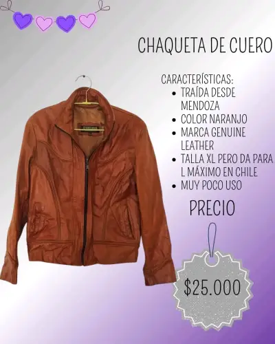 Chaqueta de cuero naranjo Genuine Leather XL - miniatura 1