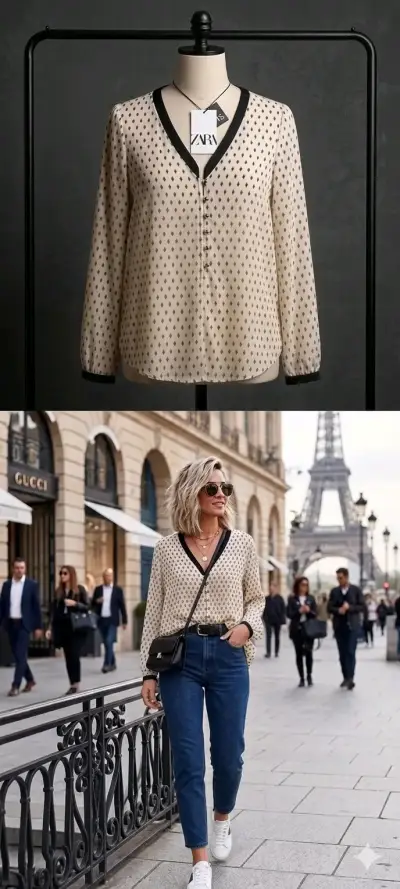 Blusa estampada beige con detalles negros Zara - miniatura 1