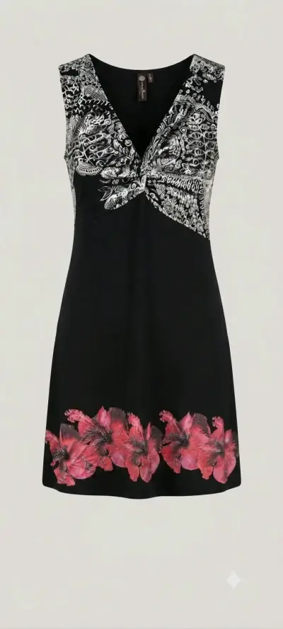 Vestido Desigual negro con estampado floral - miniatura 1