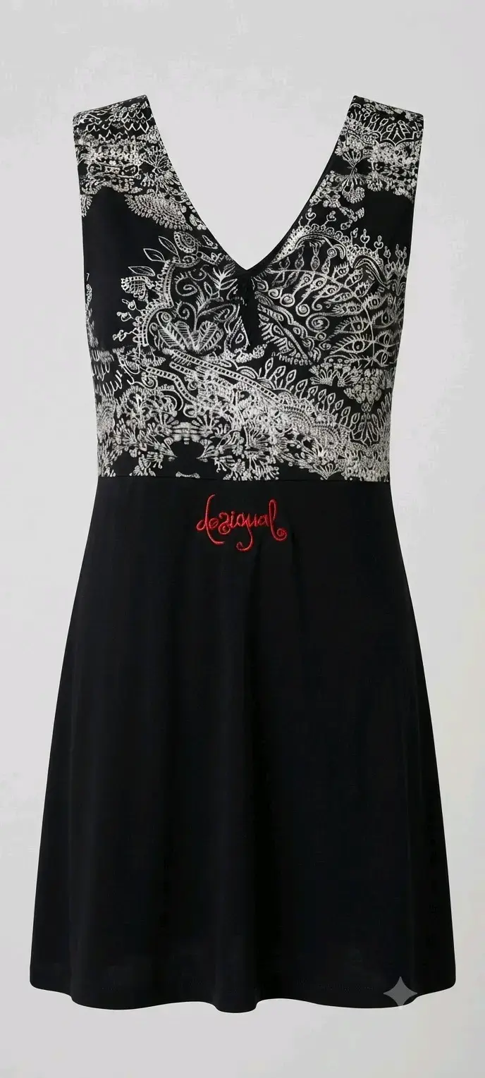 Vestido Desigual negro con estampado floral - 2