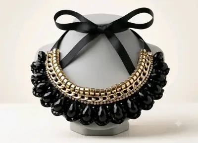 Collar de perlas negras y doradas elegante - miniatura 1