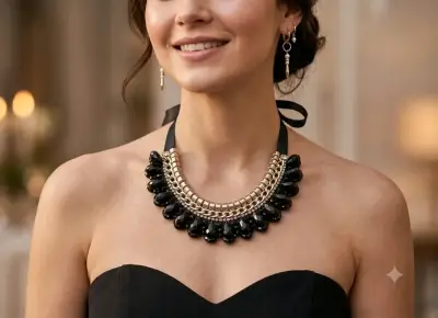 Collar de perlas negras y doradas elegante - miniatura 2