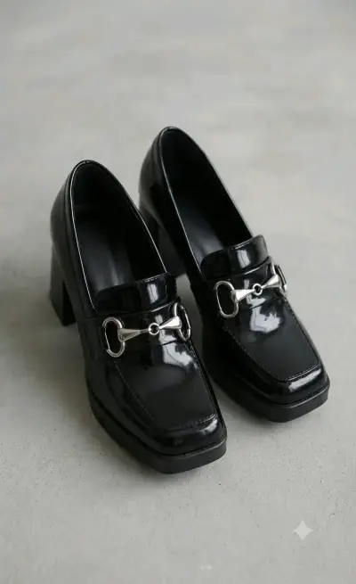 Zapatos de Tacón Negro con Detalle Metálico - miniatura 1