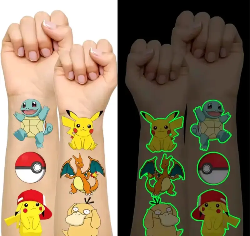 Tatuaje Temporales Pokémon Brillan en la Oscuridad - 3