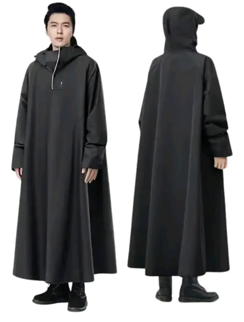 Capa impermeable negra con capucha para lluvia - 1