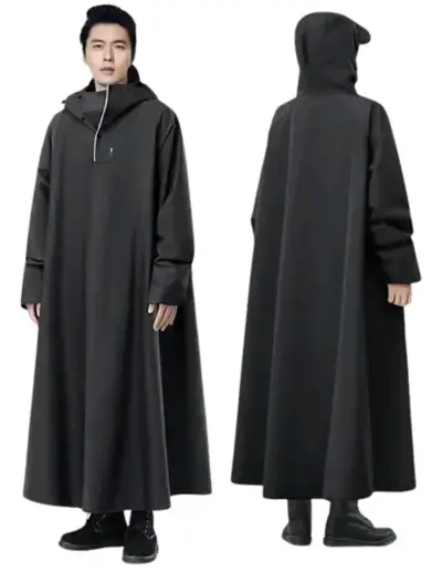 Capa impermeable negra con capucha para lluvia - miniatura 1