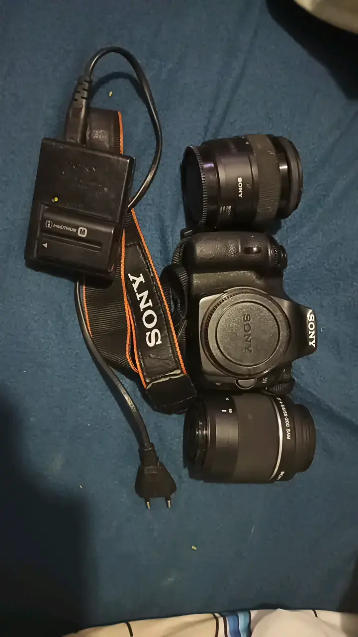 Cámara Sony con lentes intercambiables y cargador