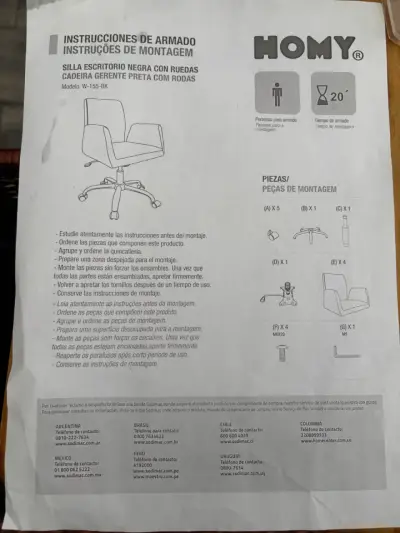 Silla de escritorio negra con ruedas Homy - miniatura 2