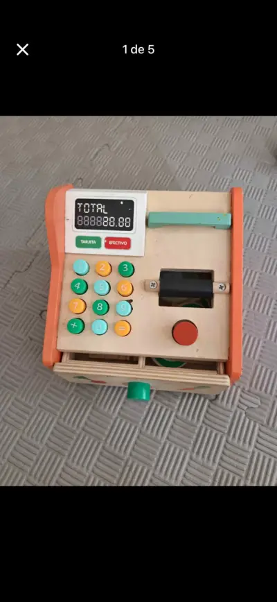 Caja registradora de juguete de madera con accesorios - miniatura 1