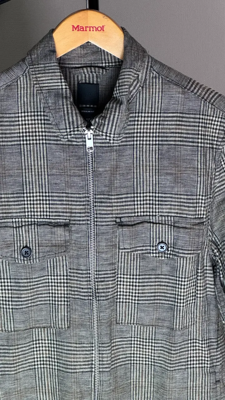 Chaqueta de cuadros gris con cierre frontal - 2