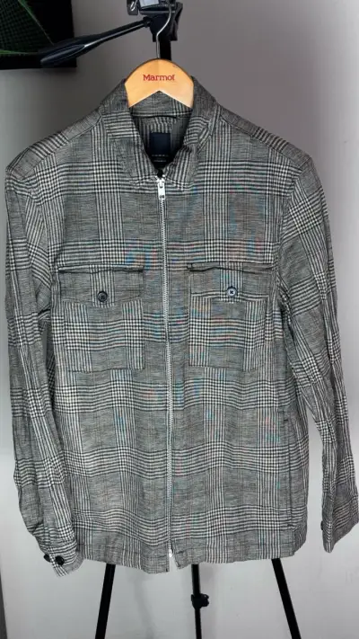 Chaqueta de cuadros gris con cierre frontal - miniatura 3