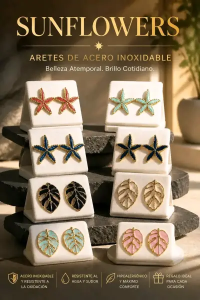 t de Aretes de Acero Inoxidable Dorados - miniatura 3