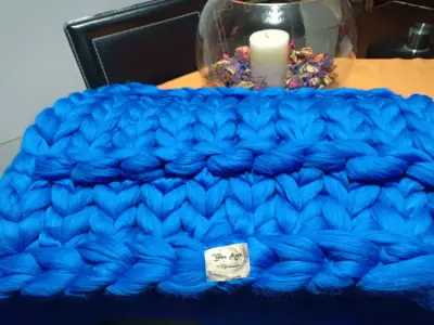 Manta de lana hipoalergénica gruesa azul hecha a m - miniatura 1