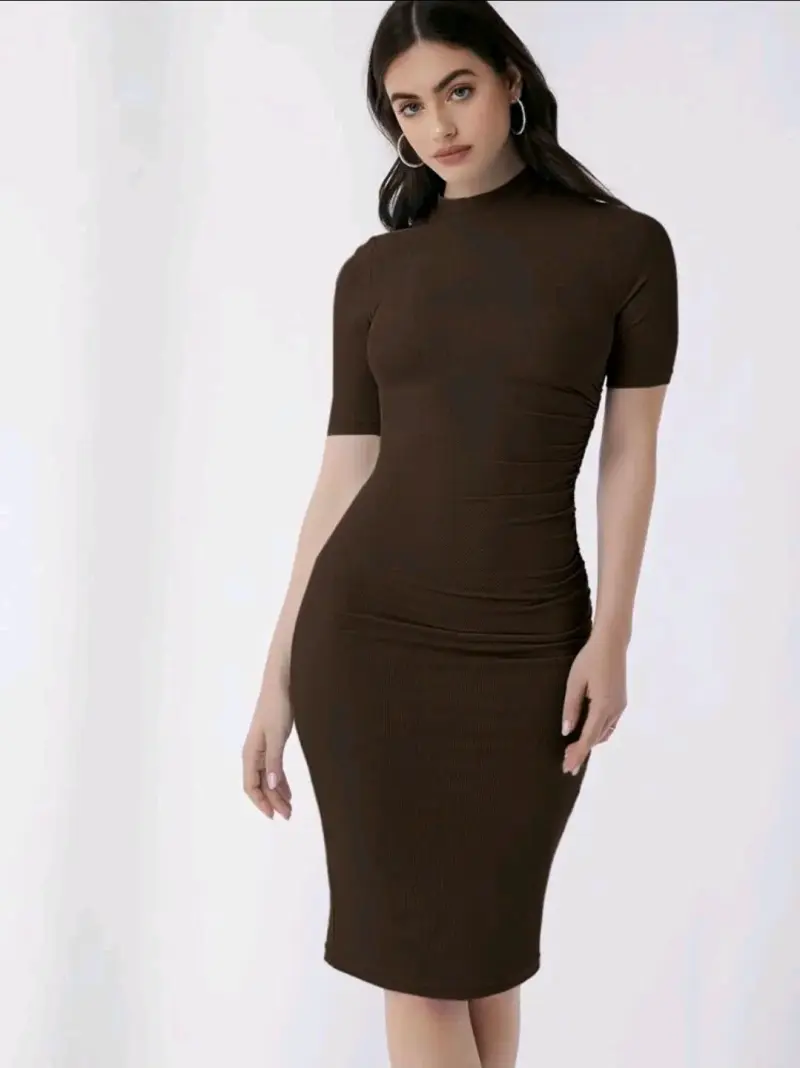 Vestido ajustado manga larga burdeos - 2