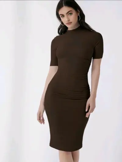 Vestido ajustado manga larga burdeos - miniatura 2