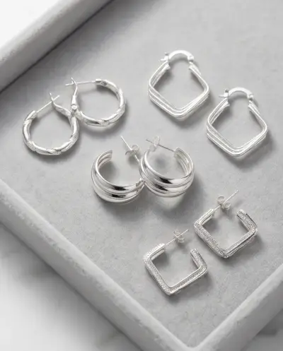 Set de Aros de Plata con Estuche Elegante - miniatura 5