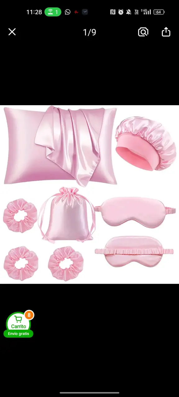 Set de accesorios de satén rosa para dormir