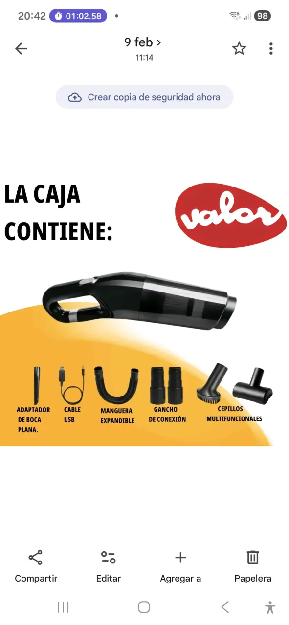 Aspiradora Recargable Valor VAC808 con Accesorios - 2