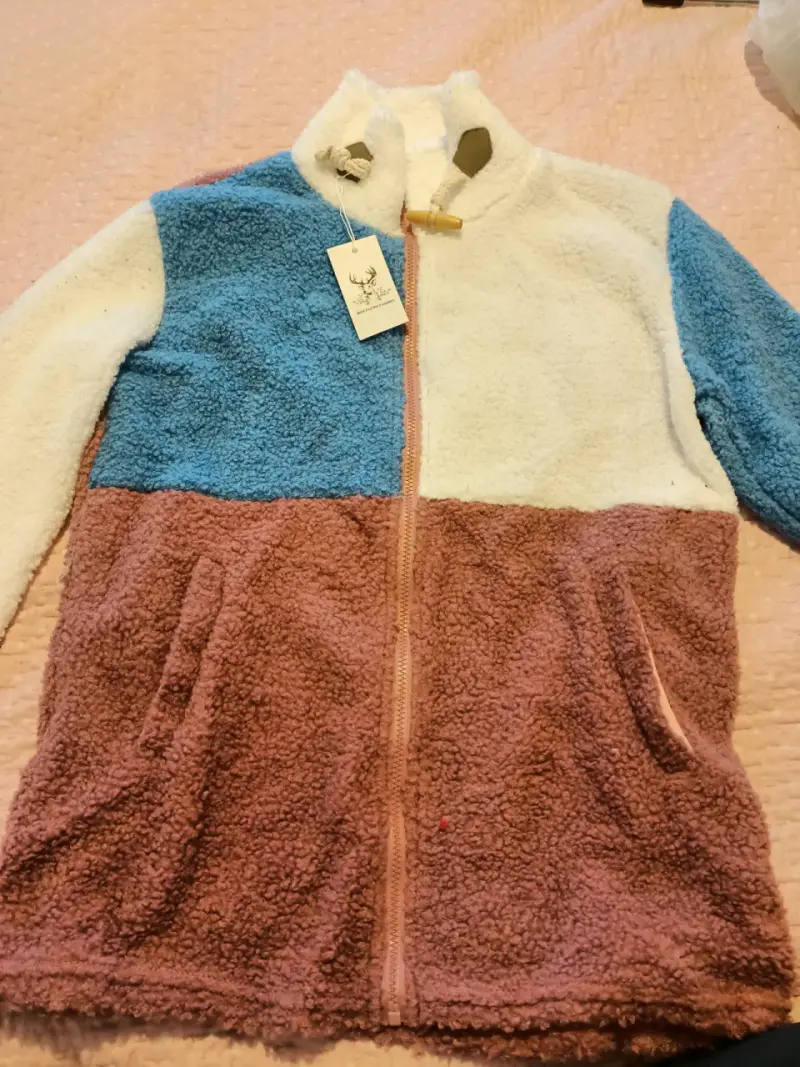 Chaqueta de lana polar tricolor para mujer