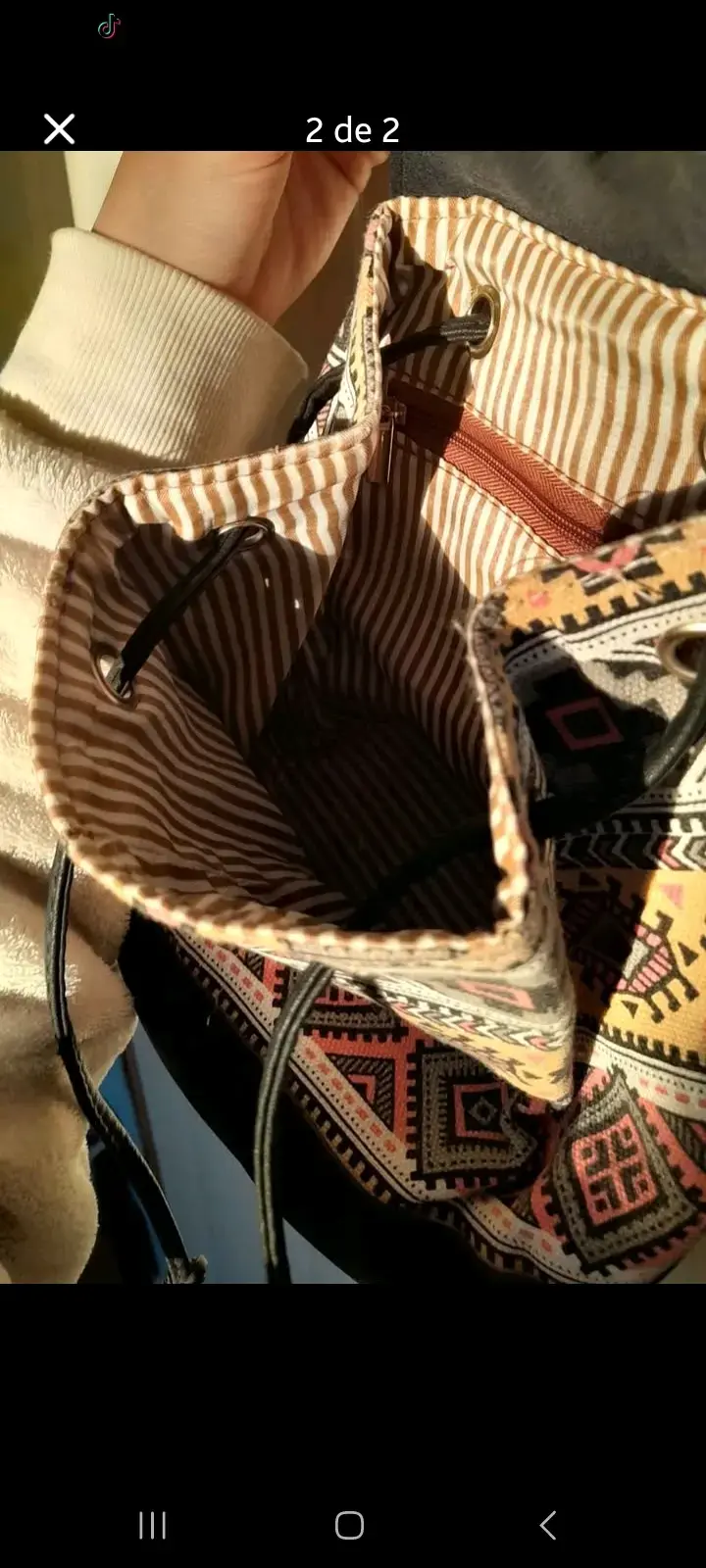 Cartera bolso con diseño étnico y cuero - 2