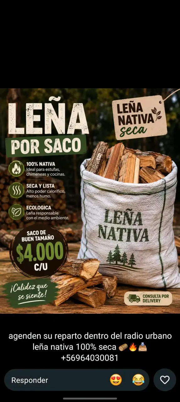 Leña nativa seca por saco