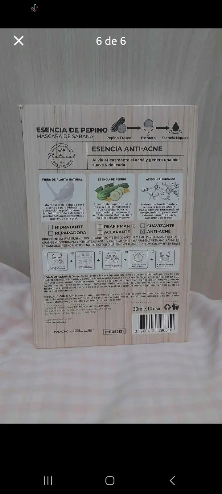 Mascarilla facial anti-acné Max Belle con pepino - 6