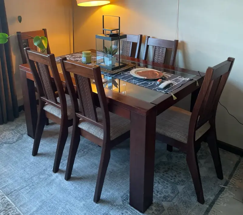 Juego de comedor de vidrio y madera para 6 personas - 3
