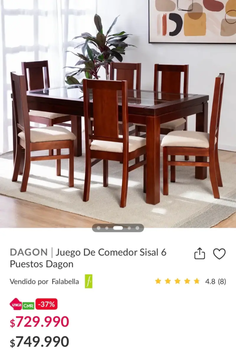Juego de comedor de vidrio y madera para 6 personas - 4
