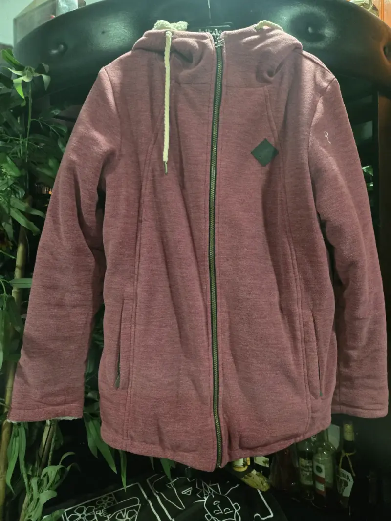 Chaqueta de lana con capucha color burdeos - 1