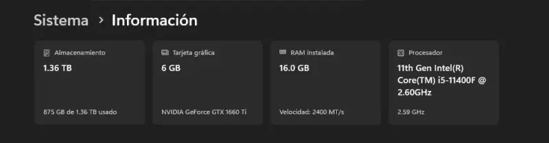 PC Gamer con NVIDIA GTX 1660 Ti y Intel i5-11400f - 5