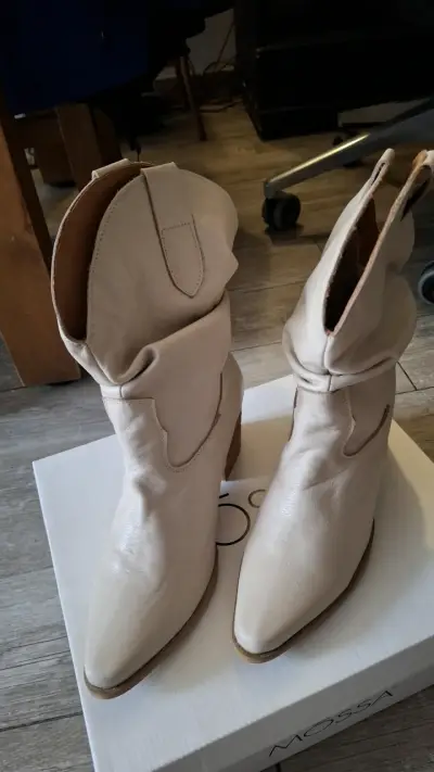 Botines de cuero beige Mossa con taco - miniatura 2
