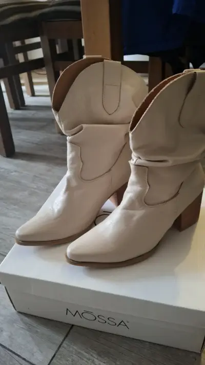 Botines de cuero beige Mossa con taco - miniatura 4