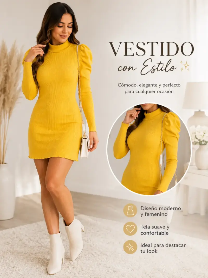 Vestido amarillo elegante con mangas abullonadas