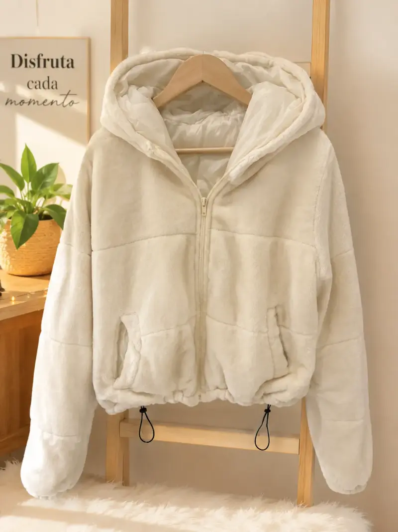 Chaqueta de felpa con capucha color blanco