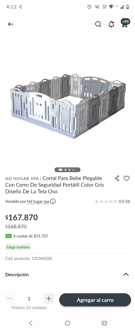 Corral para bebé plegable gris con diseño de oso