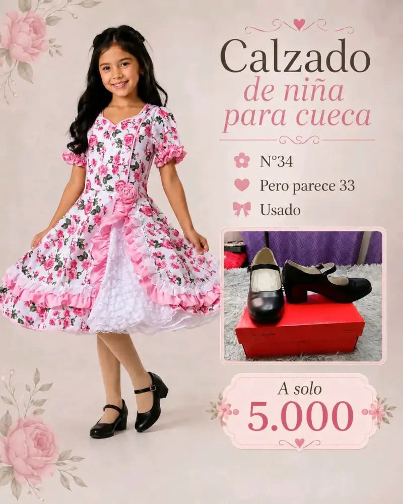 Zapatos de niña para cueca talla 34 usados