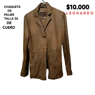 Chaqueta de cuero marrón para mujer talla 36 - miniatura 2