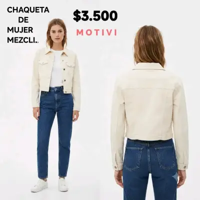 Chaqueta de Mezclilla Mujer Motivi Beige - miniatura 1