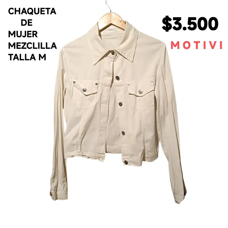 Chaqueta de Mezclilla Mujer Motivi Beige - 2