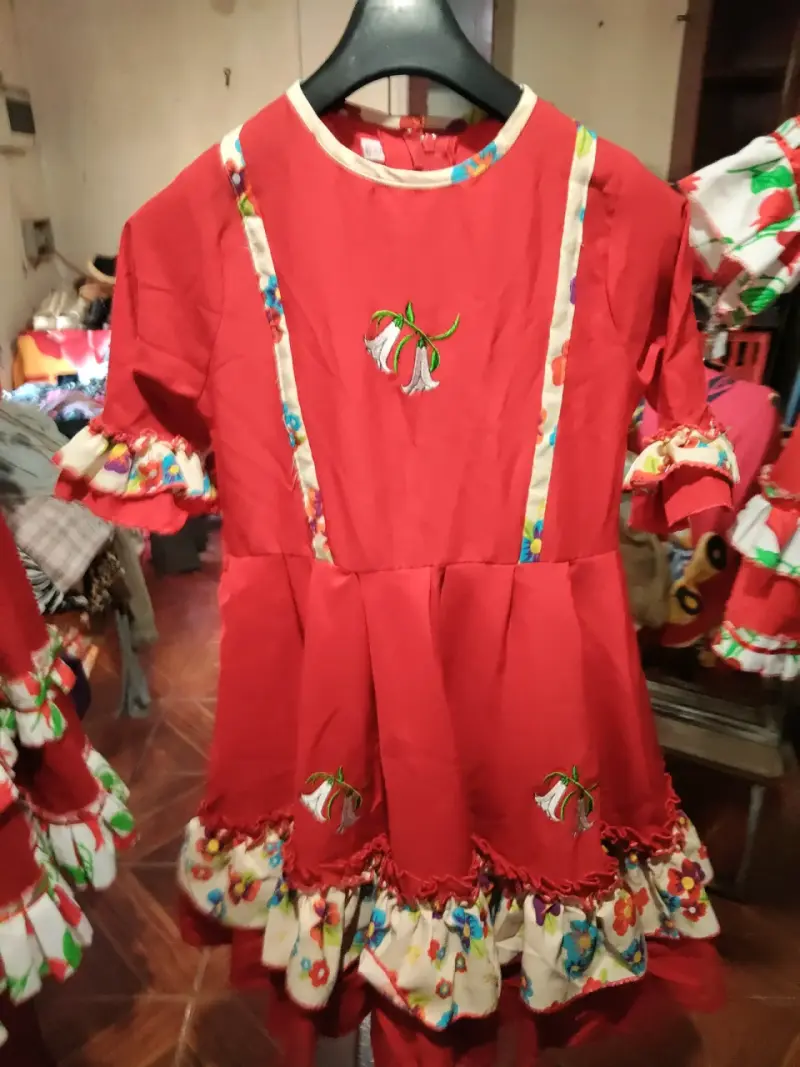 Vestido de niña folclórico verde y rojo - 3