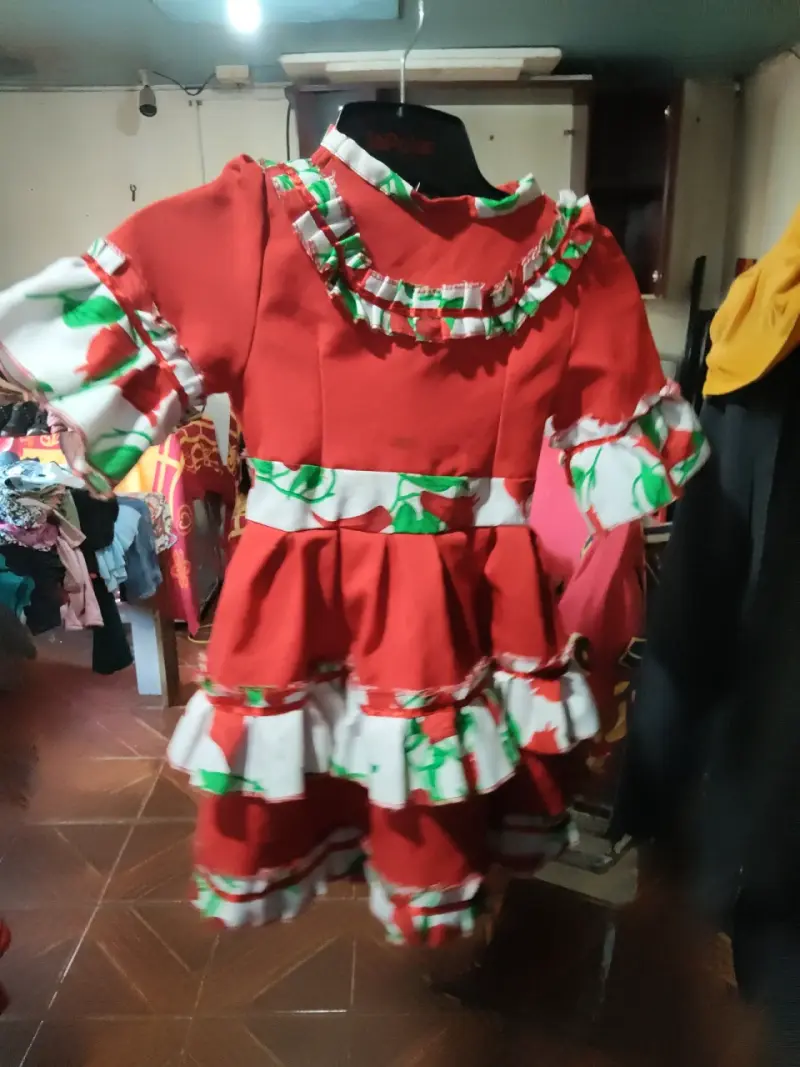 Vestido de niña folclórico verde y rojo - 6